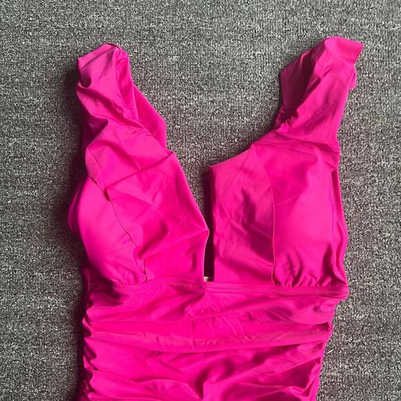 J. CREW Ruched Ruffle One Piece Swimsuit Barbie Size 8 NWT - Picture 5 of 10